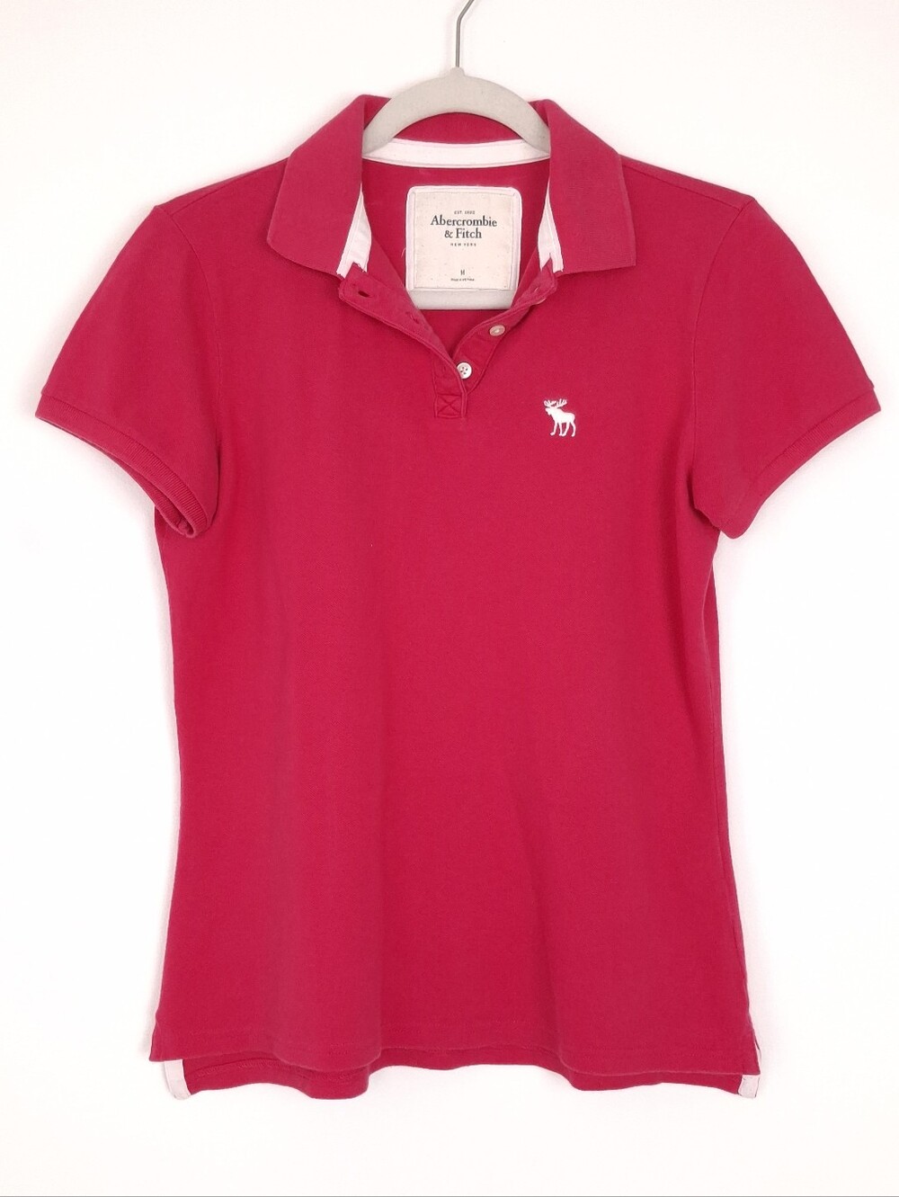 Abercrombie & Fitch vintage Y2K polo shirt hot pink moose logo preppy layering